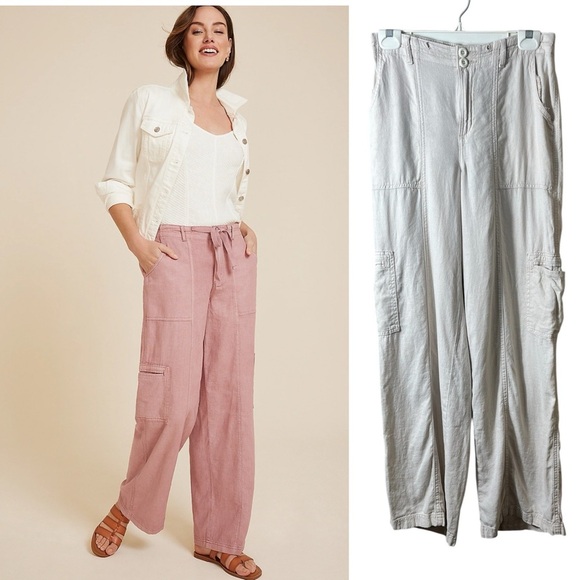 Maurice’s Soft Linen High Rise Cargo Wide Leg Pant Khaki Tan Size 6 - Picture 1 of 8